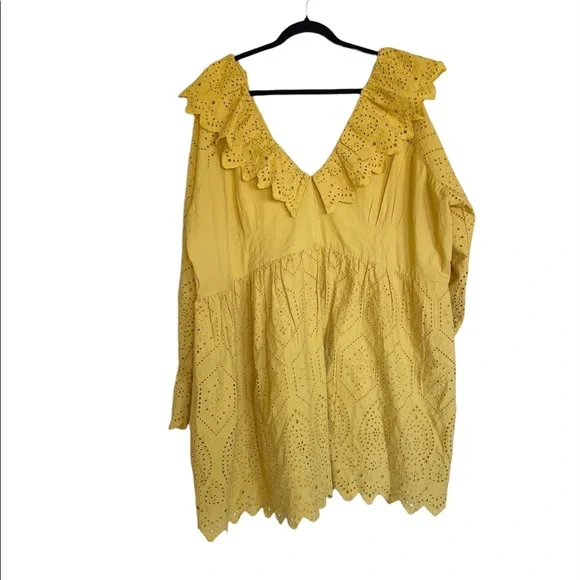 NWT  broderie ruffle neck chuck on dress in yellow - Picture 6 of 8